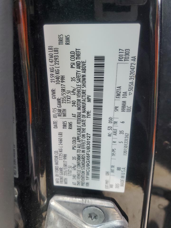 2015 Ford Escape VIN 1FMCU9GX6FUB30127 Copart auction photo, side / rear end damage thumbnail 15