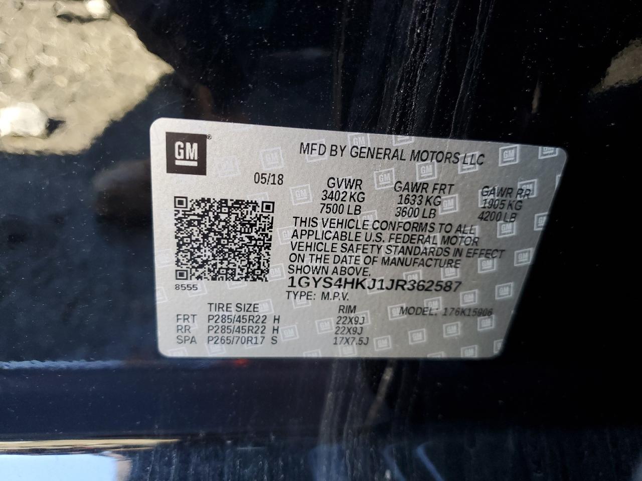 2018 Cadillac Escalade VIN 1GYS4HKJ1JR362587 Copart auction photo, front end damage thumbnail 13