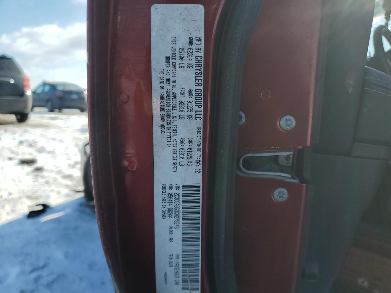 2012 Chrysler 300 VIN 2C3CCABG3CH279243 Copart auction photo, side / front end damage thumbnail 14