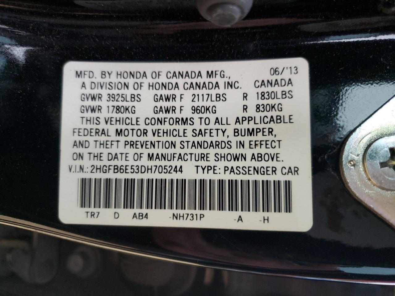 2013 Honda Civic VIN 2HGFB6E53DH705244 Copart auction photo, front end damage thumbnail 12