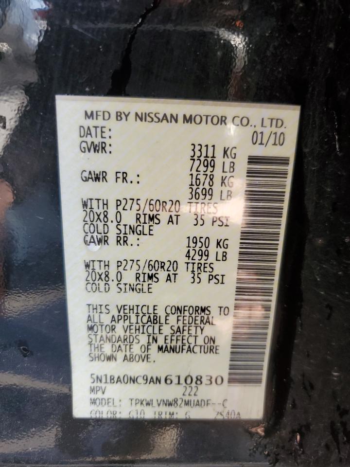 2010 Nissan Armada VIN 5N1BA0NC9AN610830 Copart auction photo, rear end / minor dent/scratches damage thumbnail 13