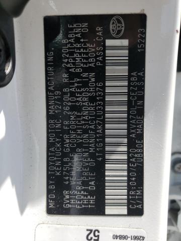 2020 Toyota Camry VIN 4T1G11AK7LU331376 Copart auction photo, rear end damage thumbnail 12