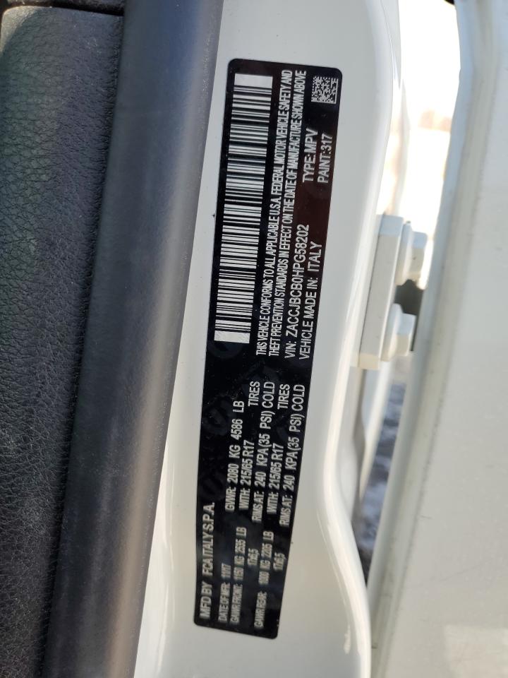 2017 Jeep Renegade VIN ZACCJBCB0HPG58202 Copart auction photo, front end / side damage thumbnail 14