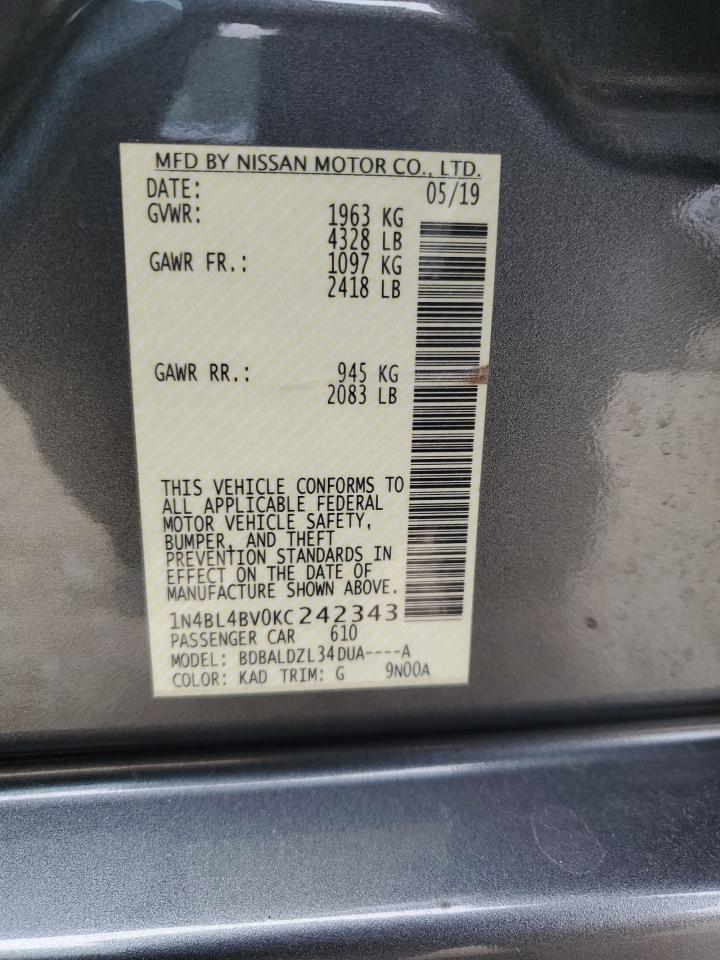 2019 Nissan Altima VIN 1N4BL4BV0KC242343 Copart auction photo, front end / minor dent/scratches damage thumbnail 12