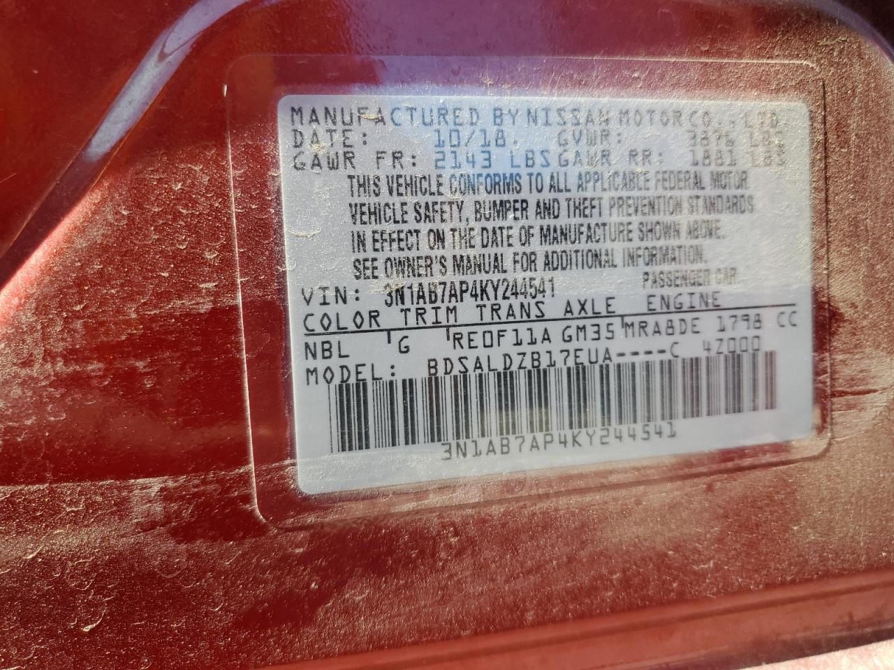 2019 Nissan Sentra VIN 3N1AB7AP4KY244541 Copart auction photo, front end damage thumbnail 13