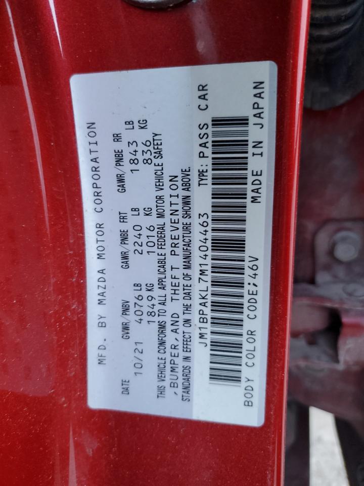 2021 Mazda 3 VIN JM1BPAKL7M1404463 Copart auction photo, front end / side damage thumbnail 13