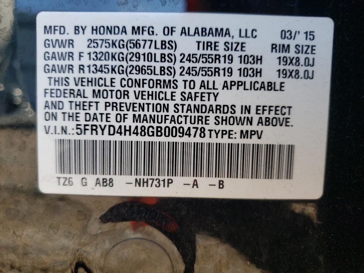 2016 Acura MDX VIN 5FRYD4H48GB009478 Copart auction photo, all over damage thumbnail 14