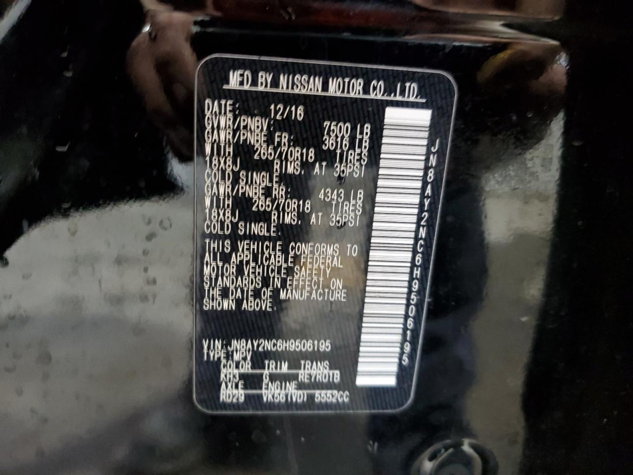 2017 Nissan Armada VIN JN8AY2NC6H9506195 Copart auction photo, all over damage thumbnail 15