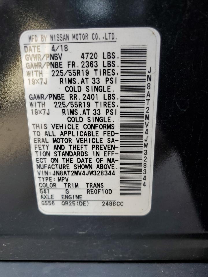 2018 Nissan Rogue VIN JN8AT2MV4JW328344 Copart auction photo, front end / side damage thumbnail 15