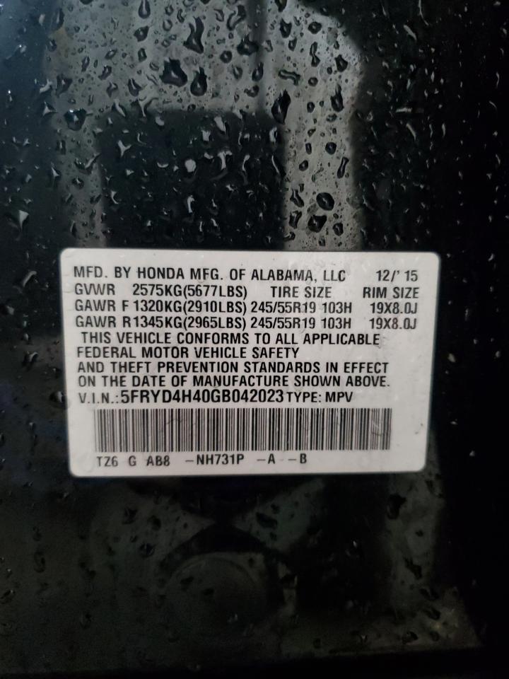 2016 Acura MDX VIN 5FRYD4H40GB042023 Copart auction photo, side / rear end damage thumbnail 14