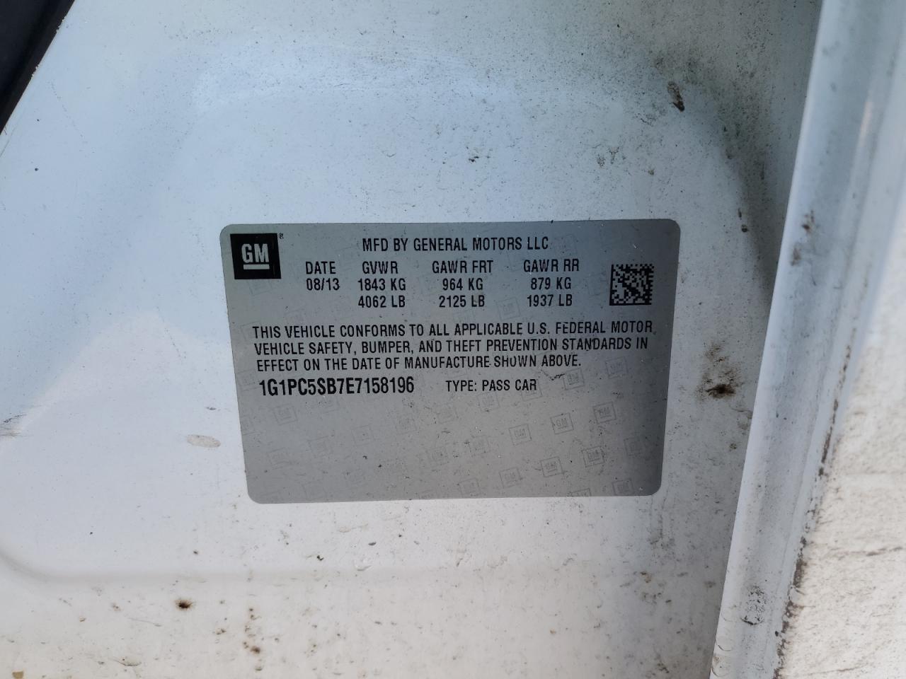2014 Chevrolet Cruze VIN 1G1PC5SB7E7158196 Copart auction photo, front end / side damage thumbnail 16