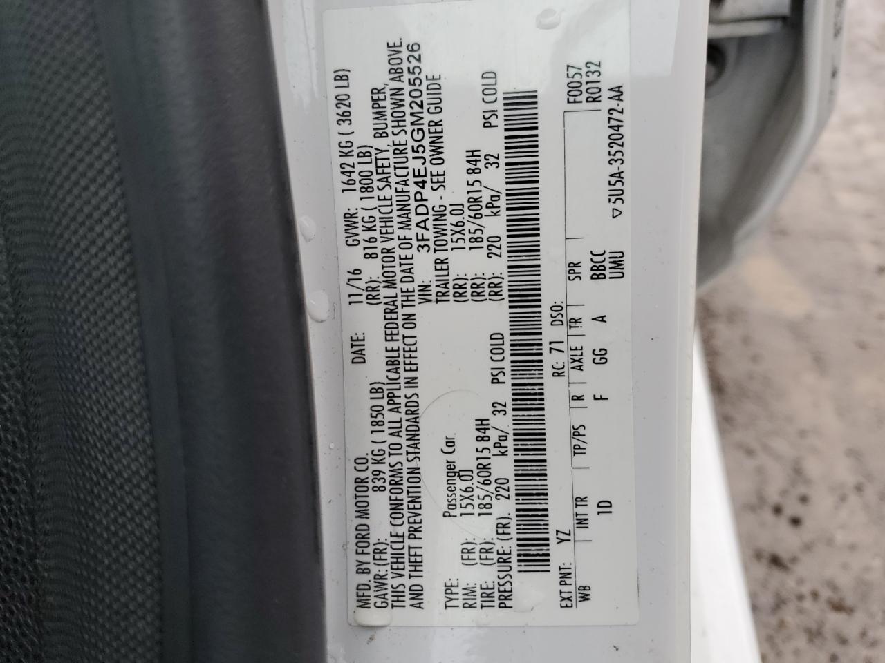 2016 Ford Fiesta VIN 3FADP4EJ5GM205526 Copart auction photo, side damage thumbnail 14