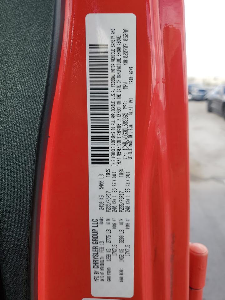 2013 Jeep Wrangler VIN 1C4BJWDG3DL599965 Copart auction photo, normal wear damage thumbnail 13