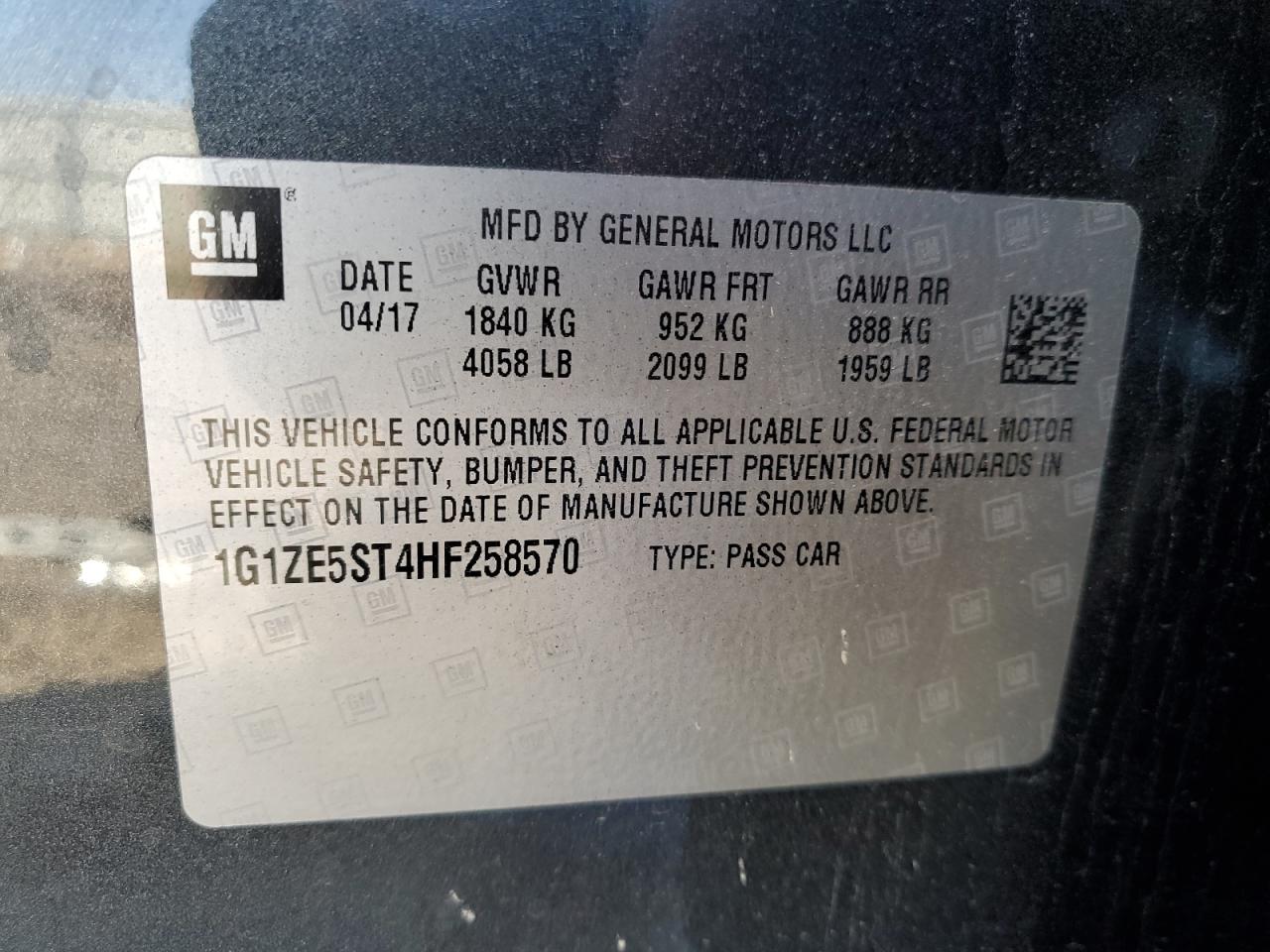 2017 Chevrolet Malibu VIN 1G1ZE5ST4HF258570 Copart auction photo, front end / side damage thumbnail 15