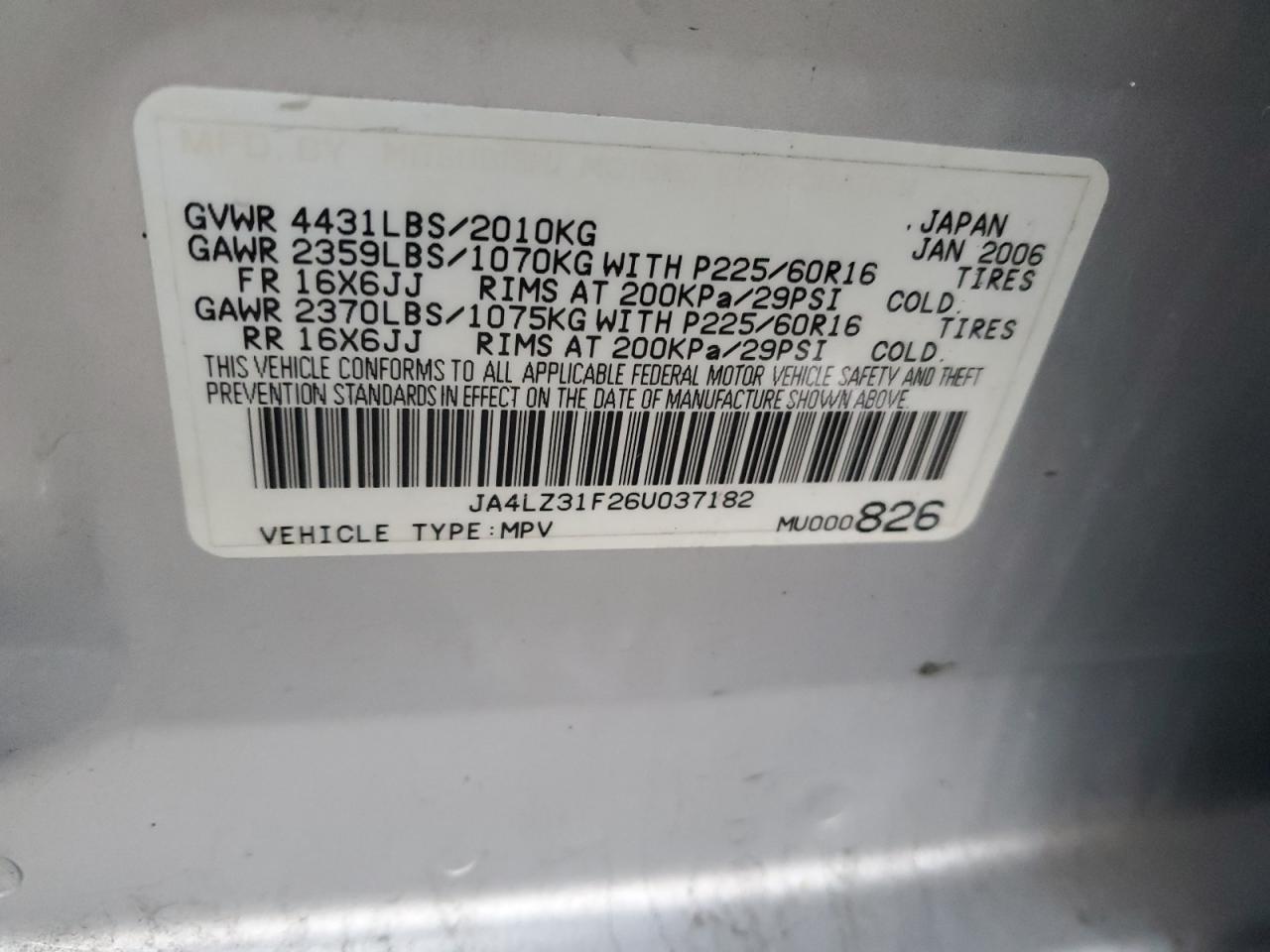2006 Mitsubishi Outlander VIN JA4LZ31F26U037182 Copart auction photo, side damage thumbnail 13