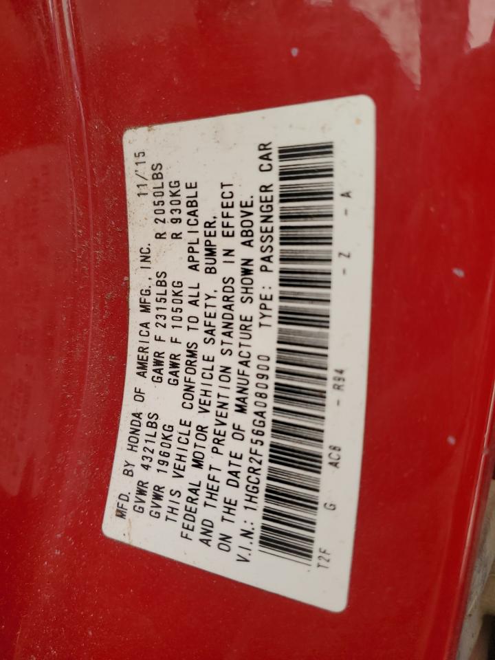 2016 Honda Accord VIN 1HGCR2F56GA080900 Copart auction photo, front end / minor dent/scratches damage thumbnail 14