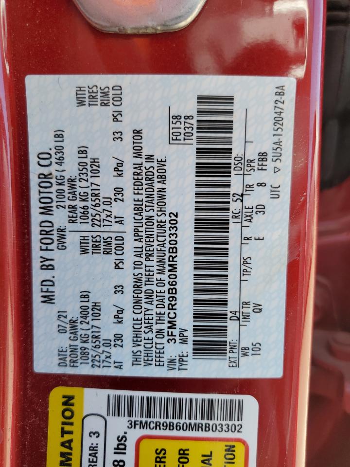 2021 Ford Bronco VIN 3FMCR9B60MRB03302 Copart auction photo, hail damage thumbnail 15