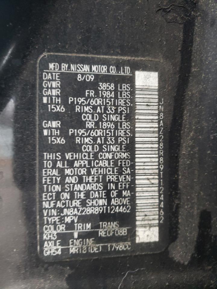 2009 Nissan Cube VIN JN8AZ28R89T124462 Copart auction photo, front end damage thumbnail 13
