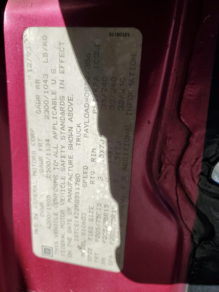 1994 GMC Sonoma VIN 1GTCS14Z2R8511780 Copart auction photo, burn damage thumbnail 12