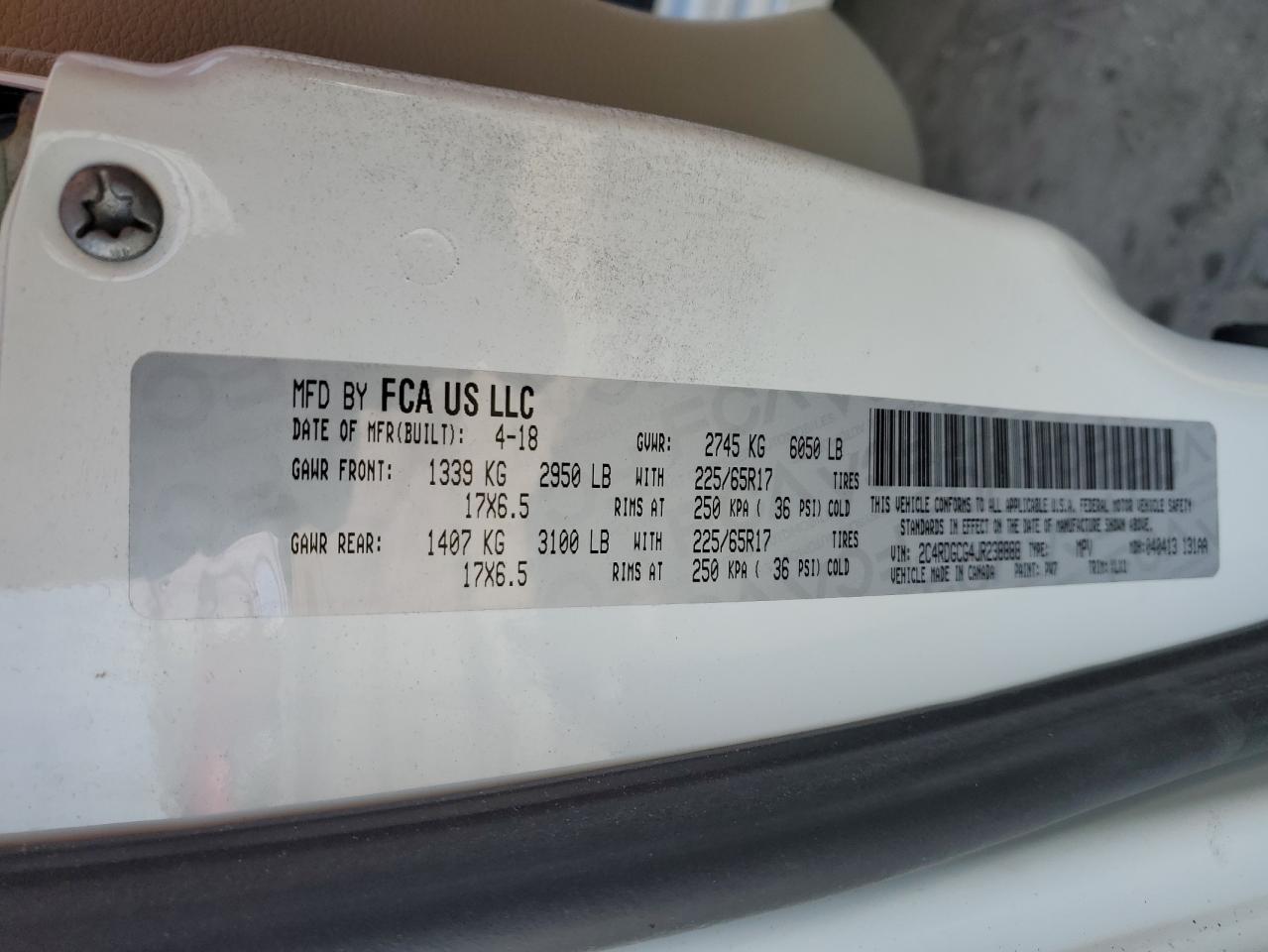 2018 Dodge Caravan VIN 2C4RDGCG4JR238888 Copart auction photo, front end / rear end damage thumbnail 14