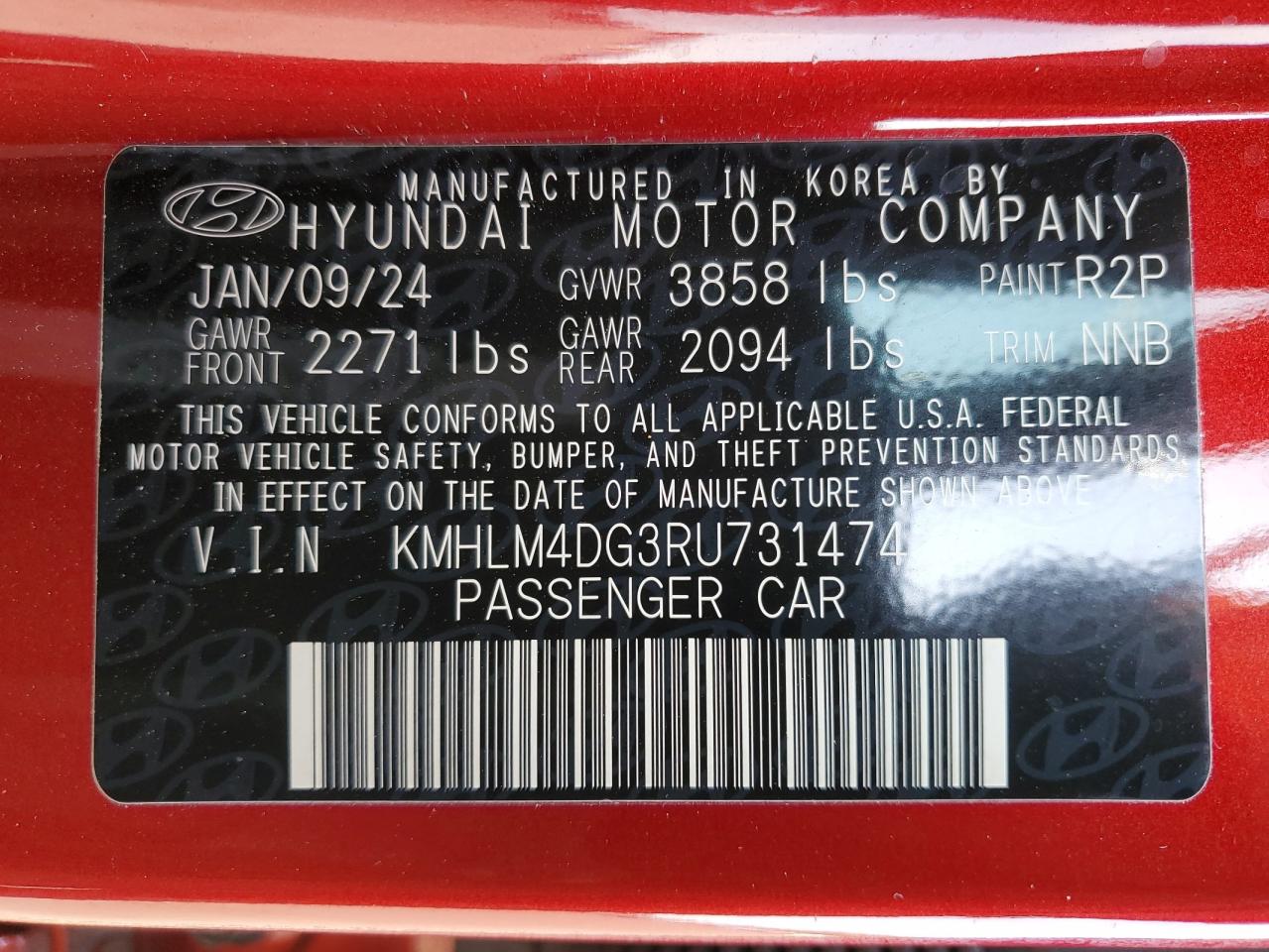 2024 Hyundai Elantra VIN KMHLM4DG3RU731474 Copart auction photo, front end / minor dent/scratches damage thumbnail 12