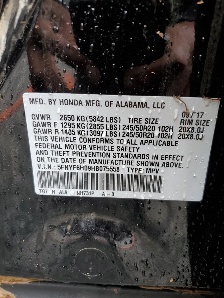 2017 Honda Pilot VIN 5FNYF6H09HB075558 Copart auction photo, water/flood damage thumbnail 14