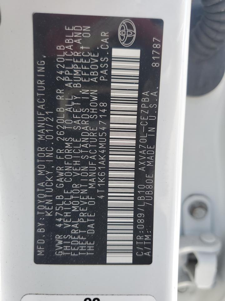 2021 Toyota Camry VIN 4T1K61AK4MU547148 Copart auction photo, side damage thumbnail 13