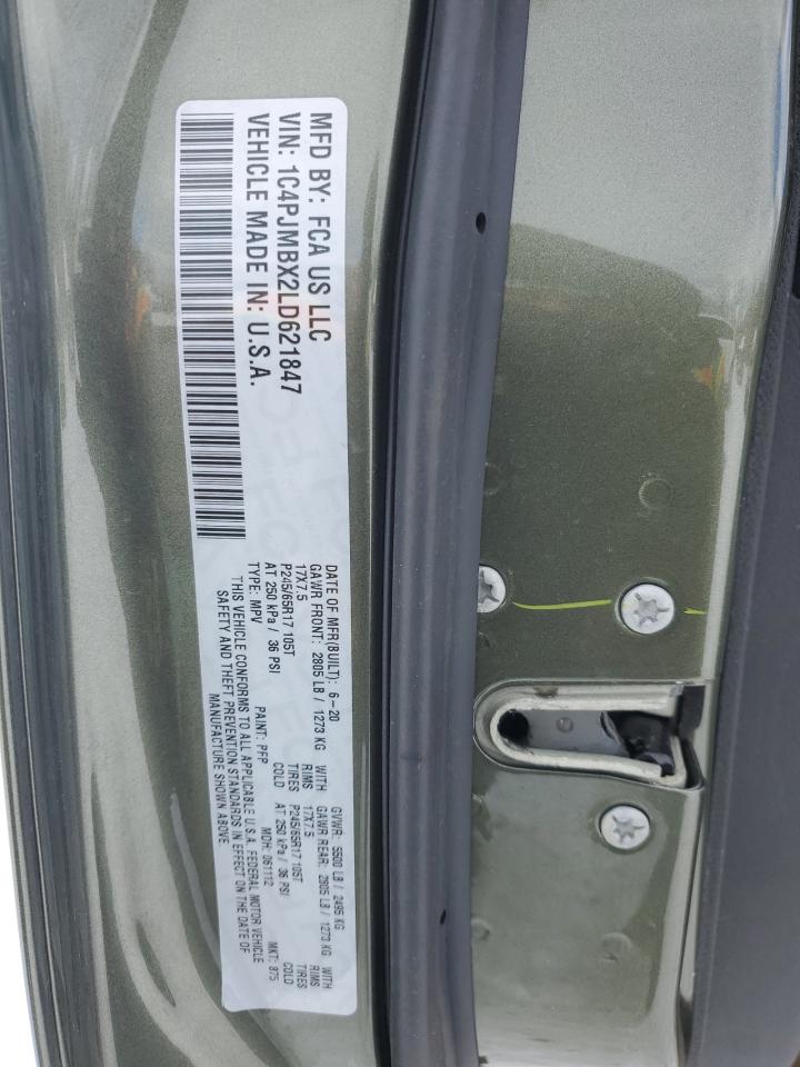 2020 Jeep Cherokee VIN 1C4PJMBX2LD621847 Copart auction photo, front end / rear end damage thumbnail 13