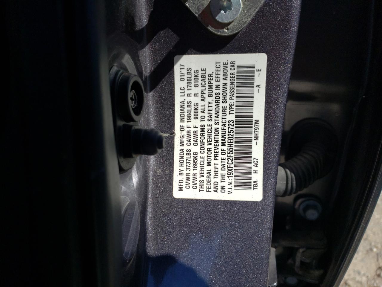 2017 Honda Civic VIN 19XFC2F55HE025723 Copart auction photo, side damage thumbnail 14