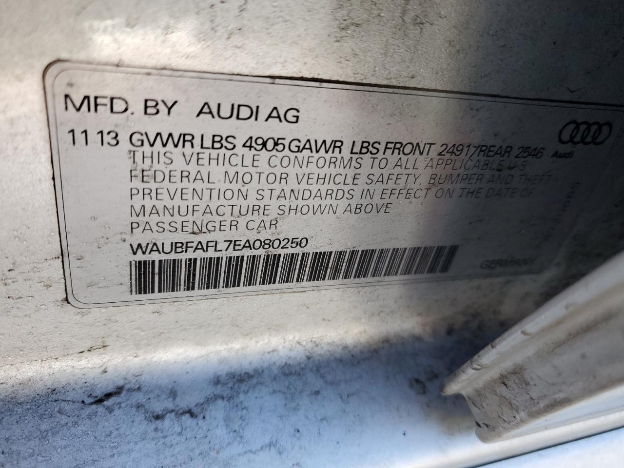 2014 Audi A4 VIN WAUBFAFL7EA080250 Copart auction photo, front end damage thumbnail 12