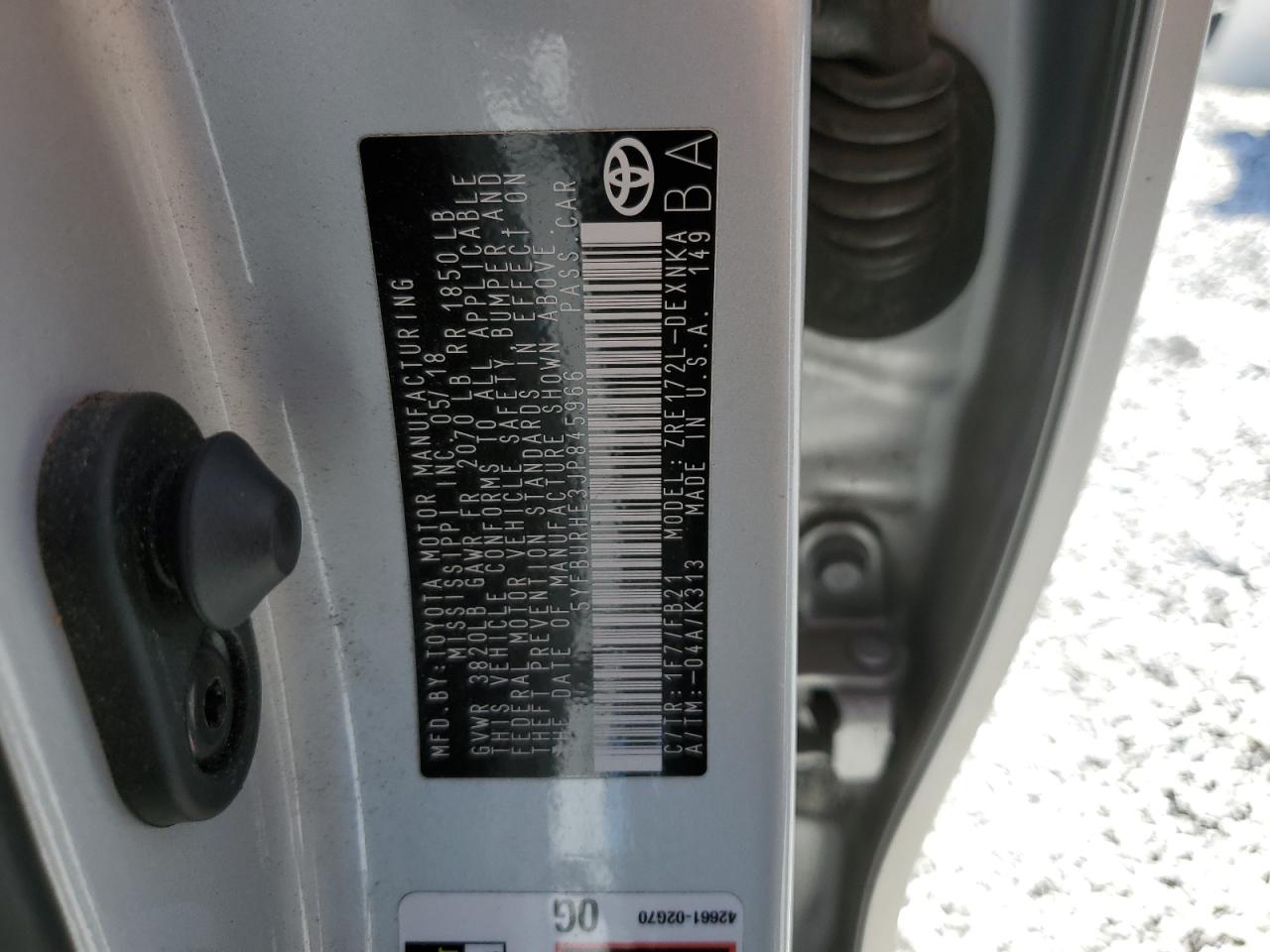 2018 Toyota Corolla VIN 5YFBURHE3JP845966 Copart auction photo, front end / rear end damage thumbnail 13