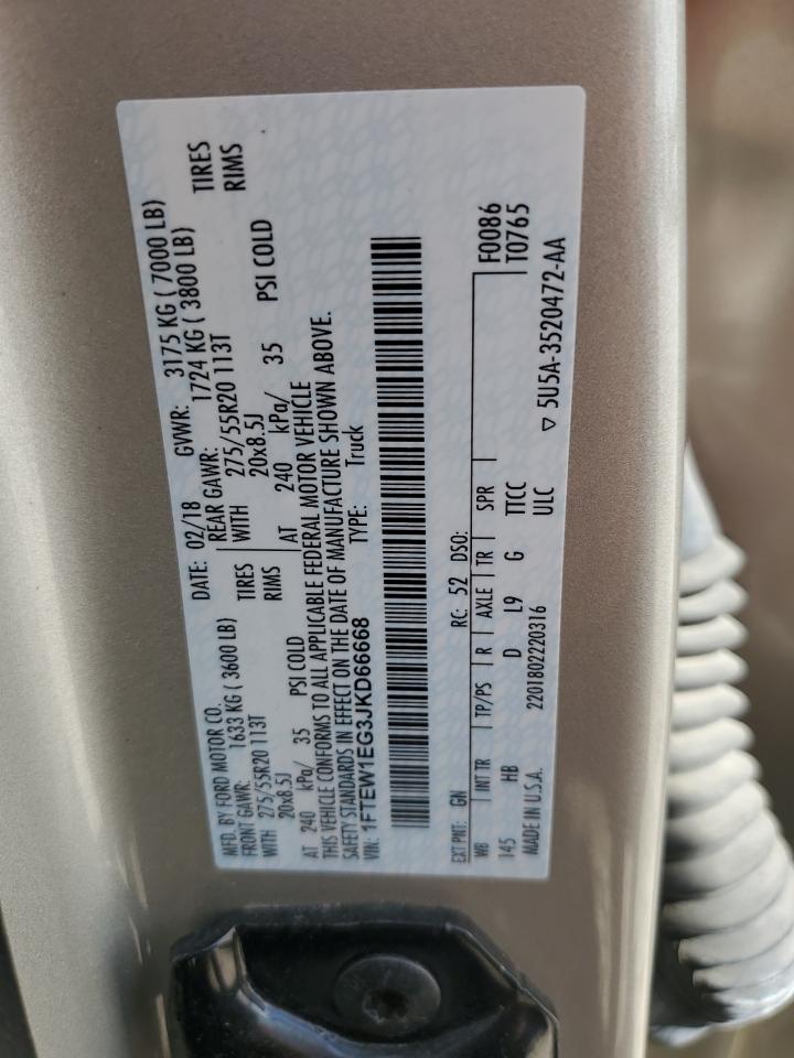 2018 Ford F-150 VIN 1FTEW1EG3JKD66668 Copart auction photo, front end / side damage thumbnail 13
