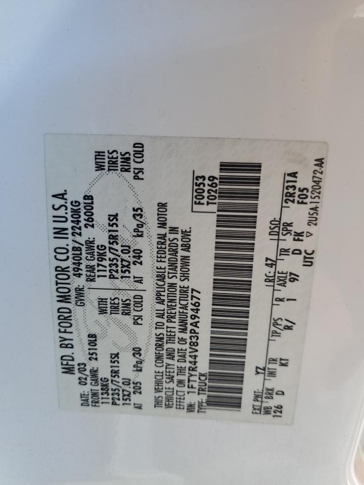 2003 Ford Ranger VIN 1FTYR44V83PA94677 Copart auction photo, front end damage thumbnail 13