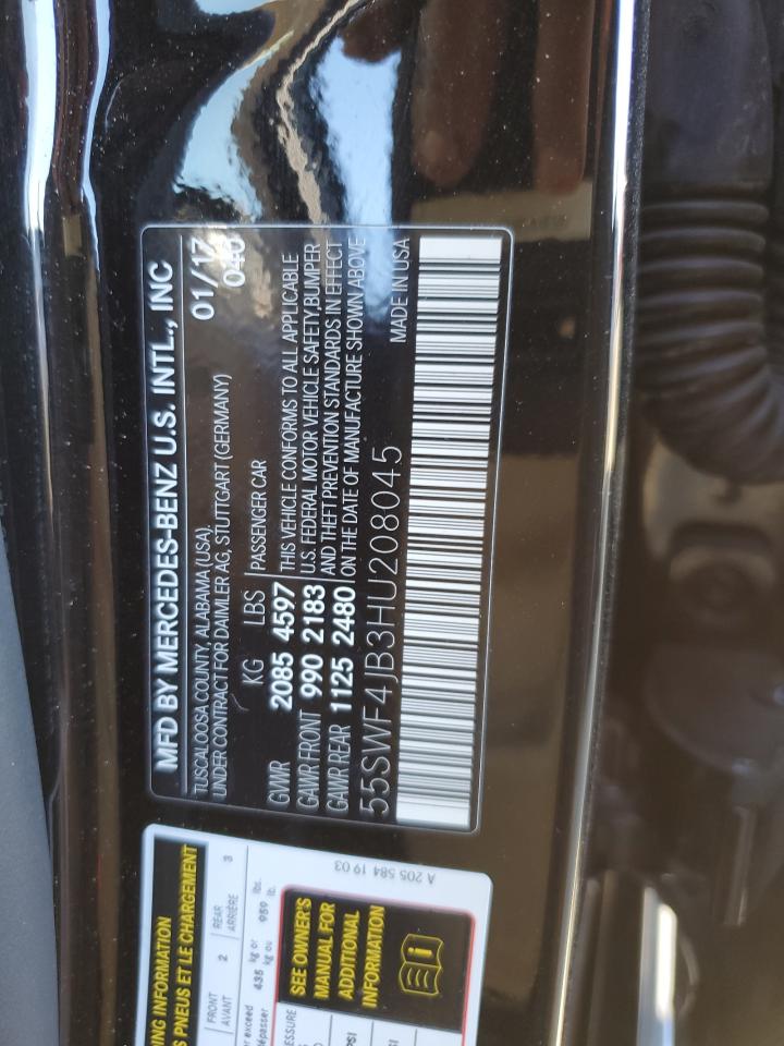 2017 Mercedes-Benz C-klasse VIN 55SWF4JB3HU208045 Copart auction photo, side damage thumbnail 14