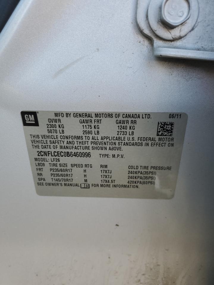 2011 Chevrolet Equinox VIN 2CNFLCEC0B6460996 Copart auction photo, front end damage thumbnail 13
