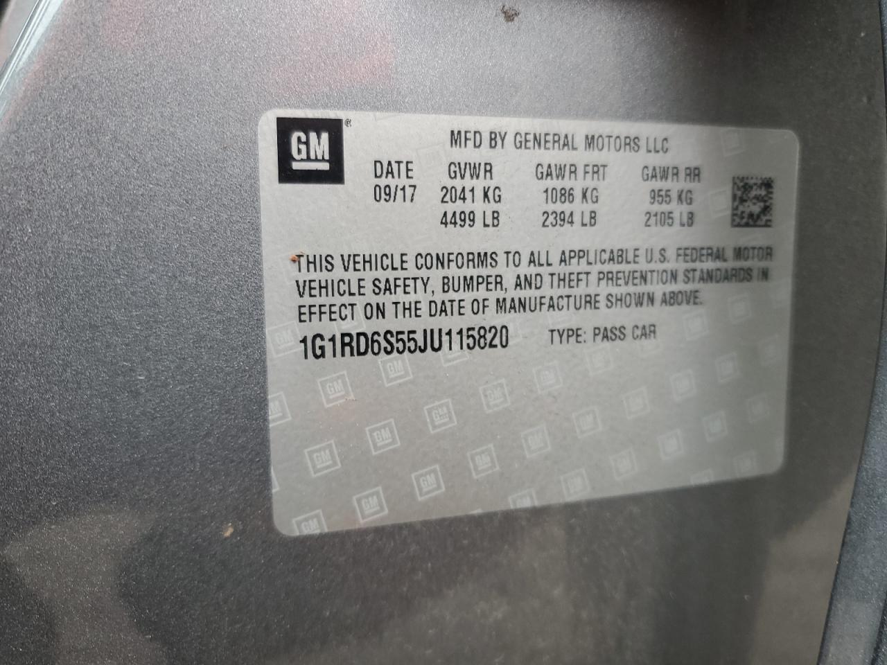 2018 Chevrolet Volt VIN 1G1RD6S55JU115820 Copart auction photo, front end damage thumbnail 12