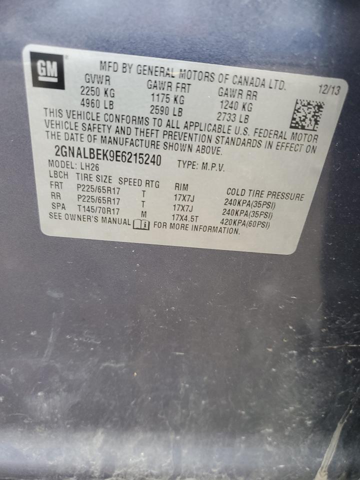 2014 Chevrolet Equinox VIN 2GNALBEK9E6215240 Copart auction photo, front end damage thumbnail 13