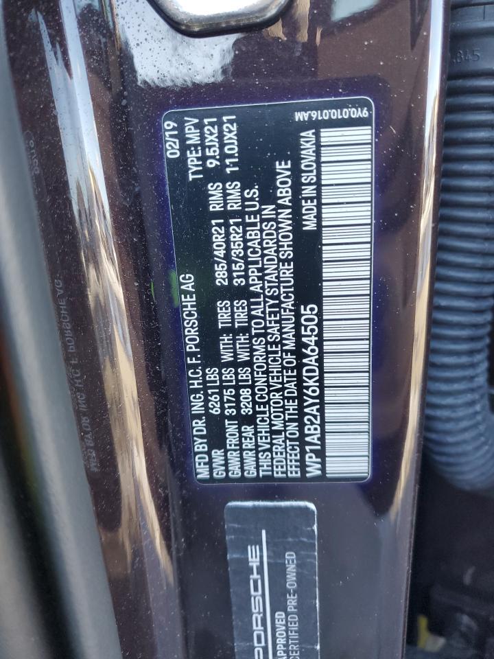2019 Porsche Cayenne VIN WP1AB2AY6KDA64505 Copart auction photo, front end / rear end damage thumbnail 13