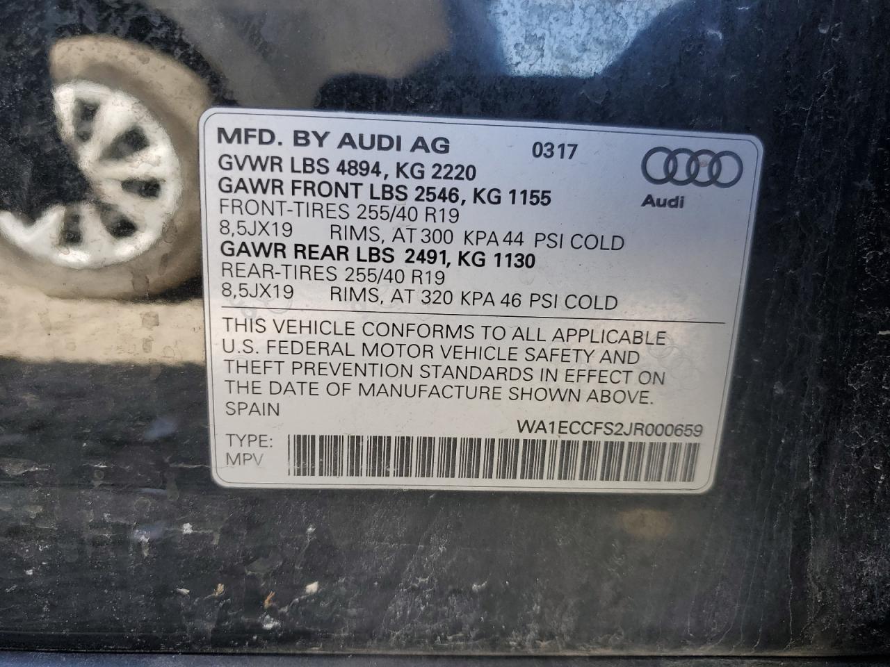 2018 Audi Q3 VIN WA1ECCFS2JR000659 Copart auction photo, side / front end damage thumbnail 15