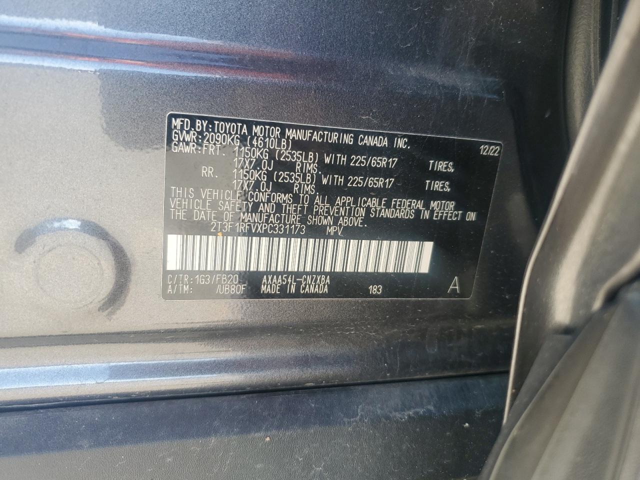 2023 Toyota RAV 4 VIN 2T3F1RFVXPC331173 Copart auction photo, all over damage thumbnail 13