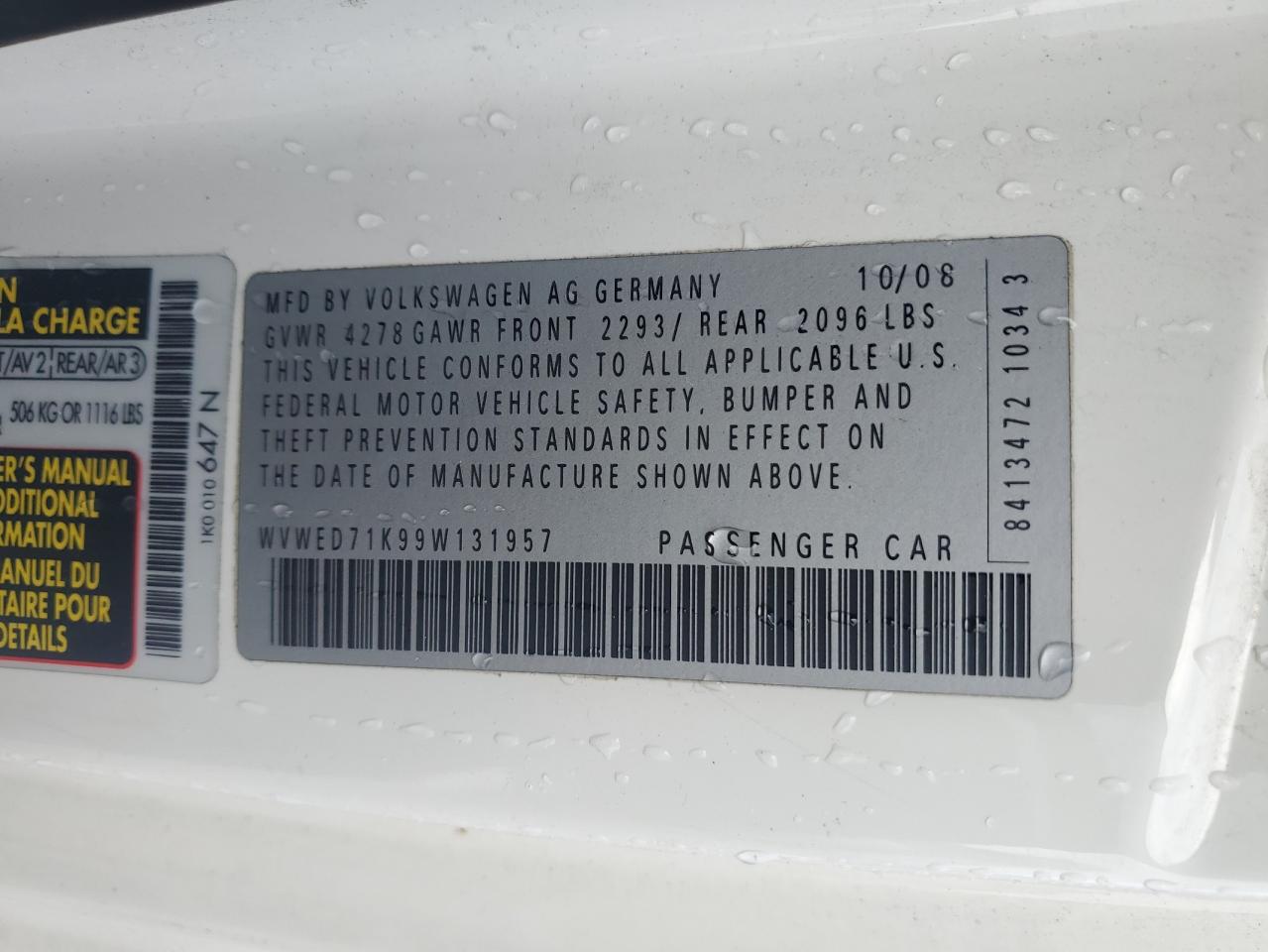 2009 Volkswagen GTI VIN WVWED71K99W131957 Copart auction photo, rear end damage thumbnail 13