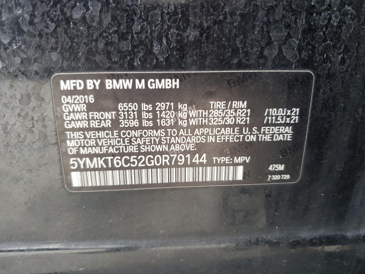 2016 BMW X5 VIN 5YMKT6C52G0R79144 Copart auction photo, water/flood damage thumbnail 14