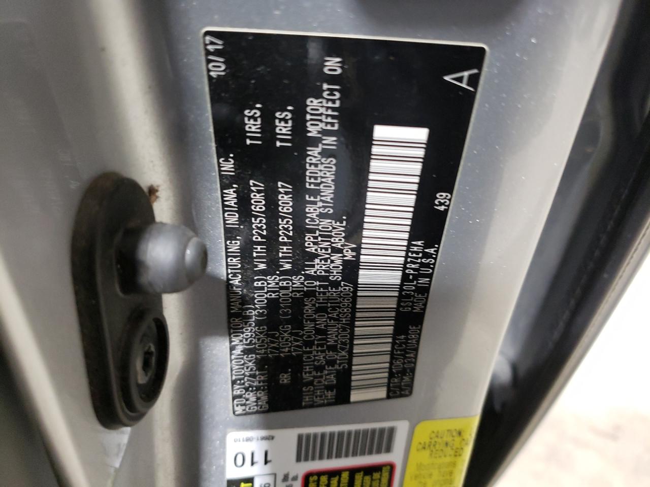 2017 Toyota Sienna VIN 5TDKZ3DC7HS896097 Copart auction photo, front end / minor dent/scratches damage thumbnail 13
