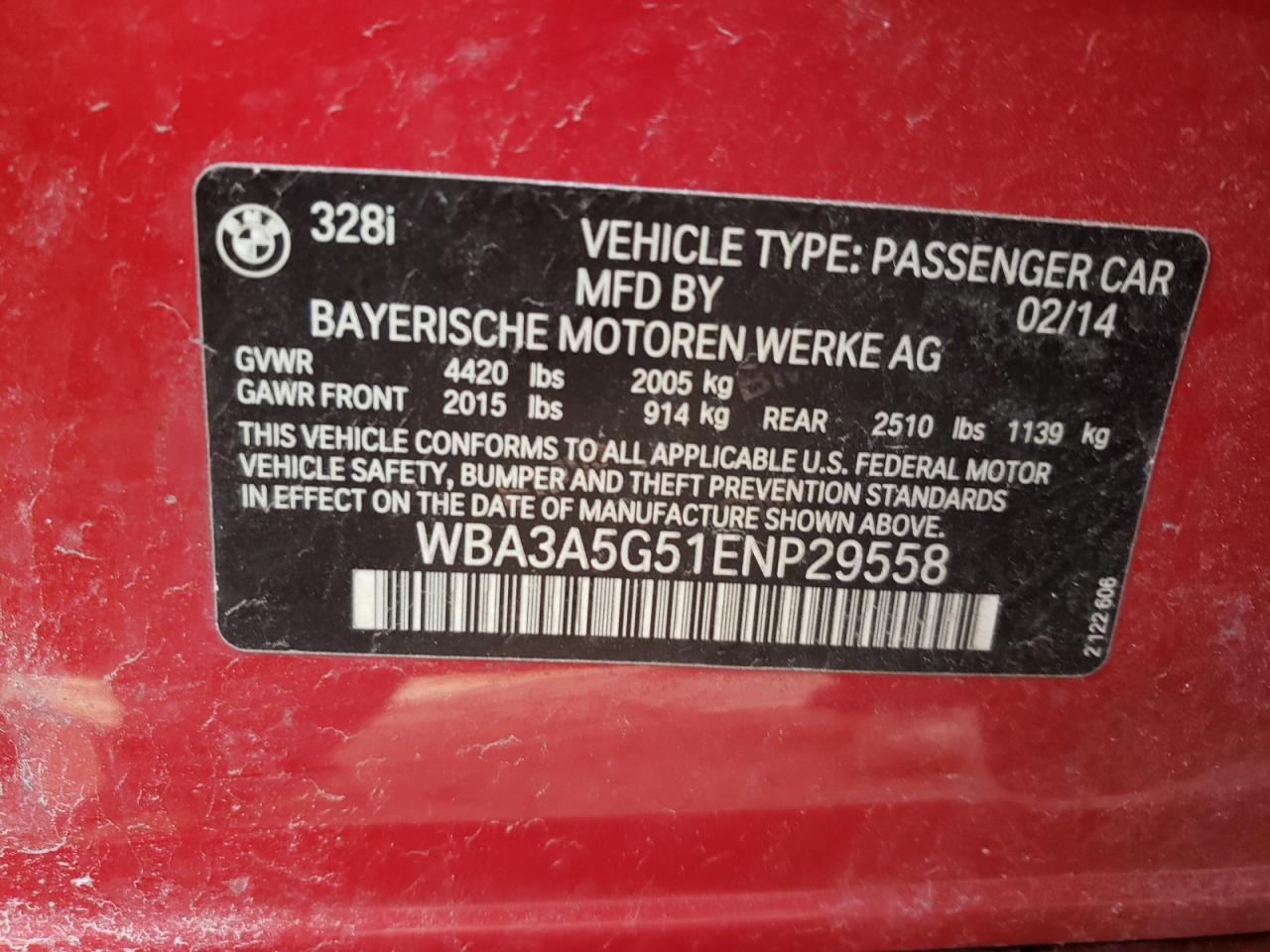 2014 BMW 3er VIN WBA3A5G51ENP29558 Copart auction photo, all over damage thumbnail 10