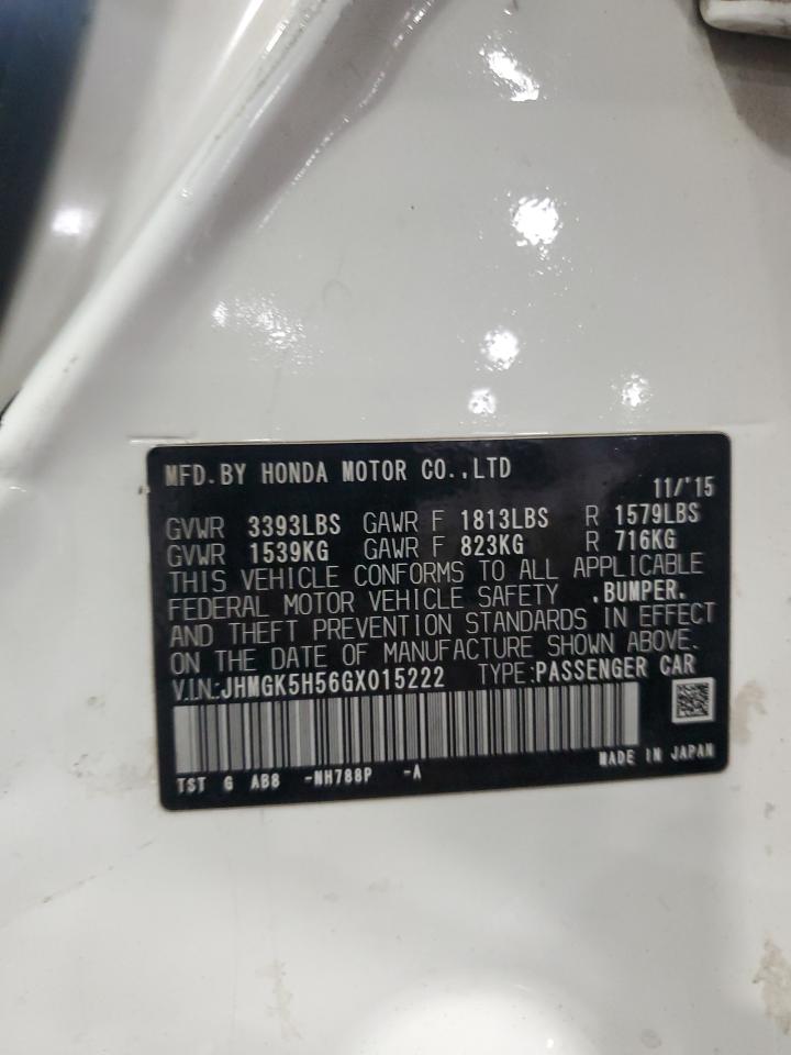 2016 Honda Fit VIN JHMGK5H56GX015222 Copart auction photo, side / front end damage thumbnail 14