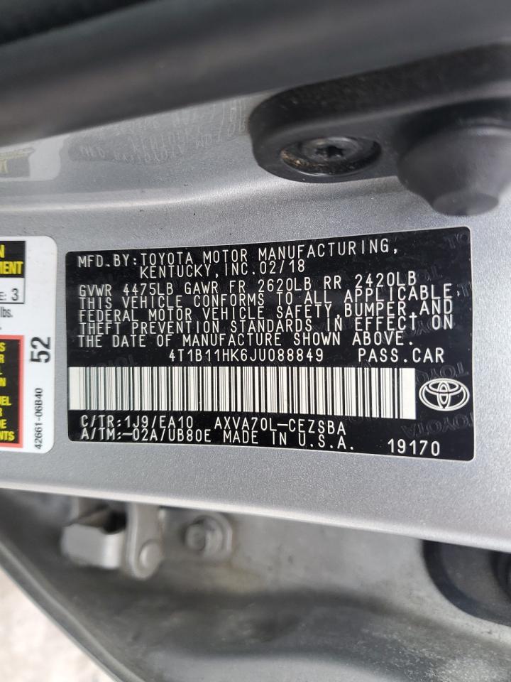 2018 Toyota Camry VIN 4T1B11HK6JU088849 Copart auction photo, front end damage thumbnail 13