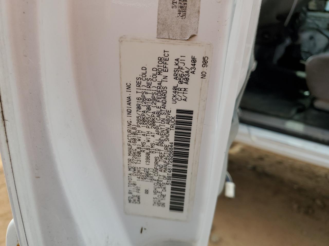 2002 Toyota Tundra VIN 5TBBT48172S256844 Copart auction photo, all over / mechanical damage thumbnail 13