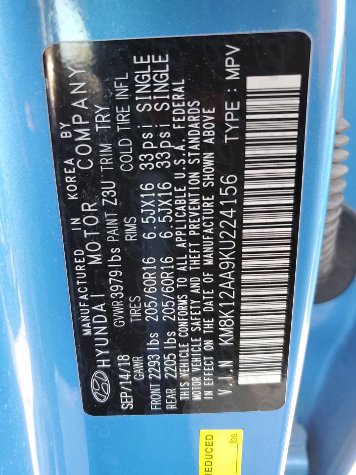 2019 Hyundai Kona VIN KM8K12AA9KU224156 Copart auction photo, front end damage thumbnail 14