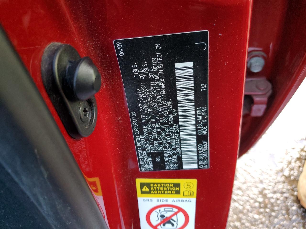 2010 Lexus RX VIN JTJBK1BA4A2412343 Copart auction photo, all over damage thumbnail 12