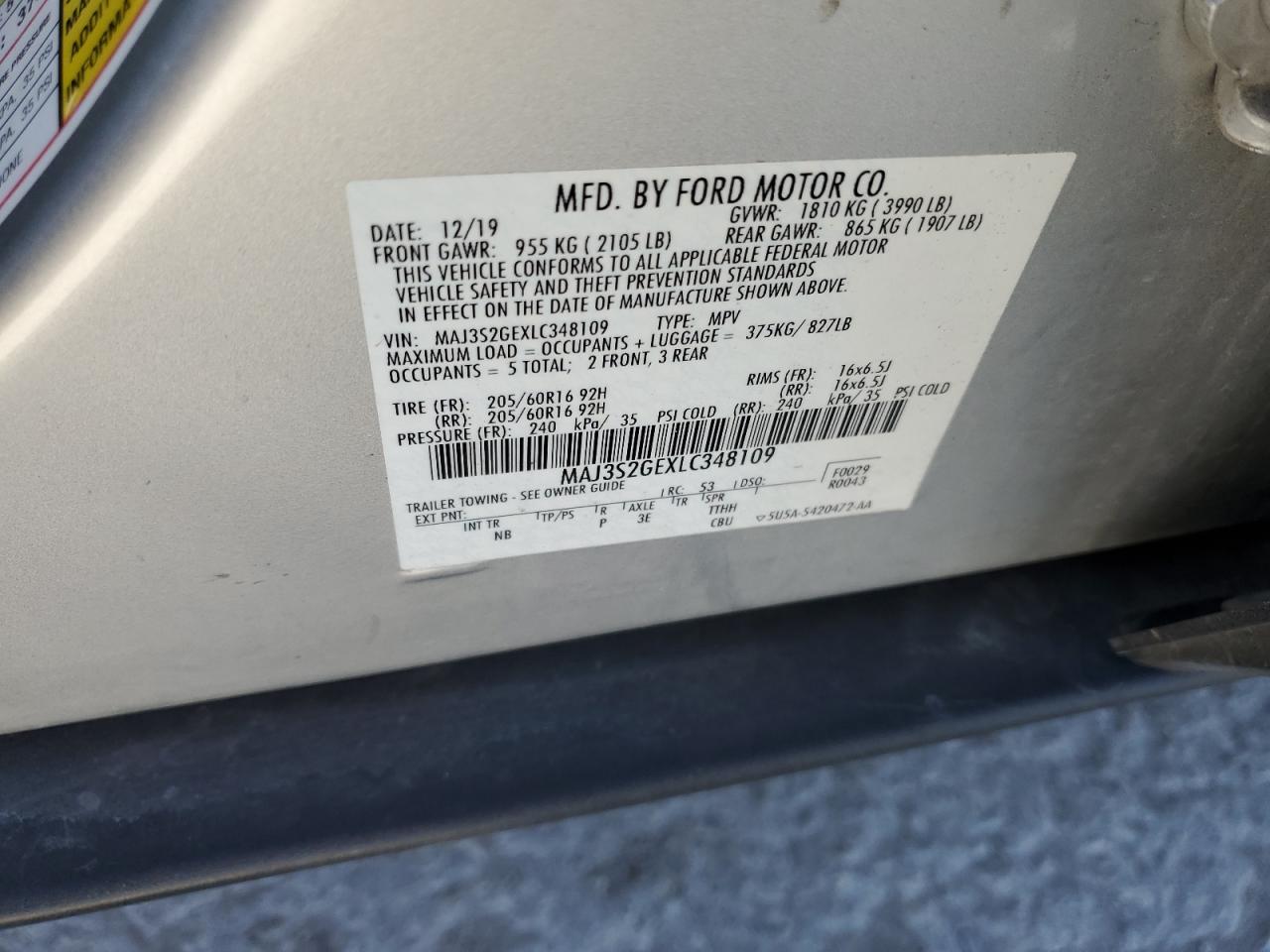 2020 Ford EcoSport VIN MAJ3S2GEXLC348109 Copart auction photo, front end damage thumbnail 13